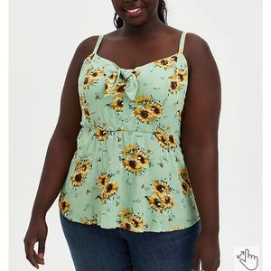 Torrid • Crinkle Gauze Sunflower Eyelet Green Peplum Tank